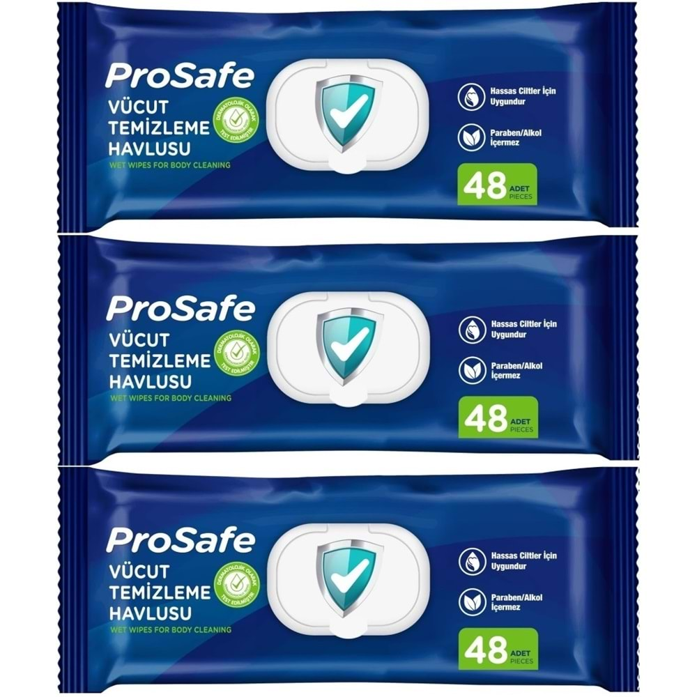 Prosafe Hasta Vücut Temizleme Islak Mendil Havlu 48 Yaprak XL (3 Lü Set) Plastik Kapak