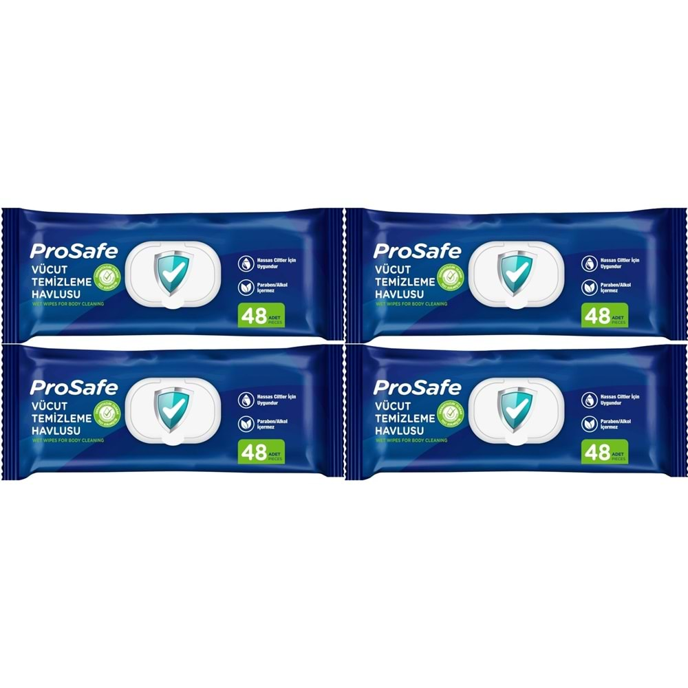 Prosafe Hasta Vücut Temizleme Islak Mendil Havlu 48 Yaprak XL (4 Lü Set) Plastik Kapak