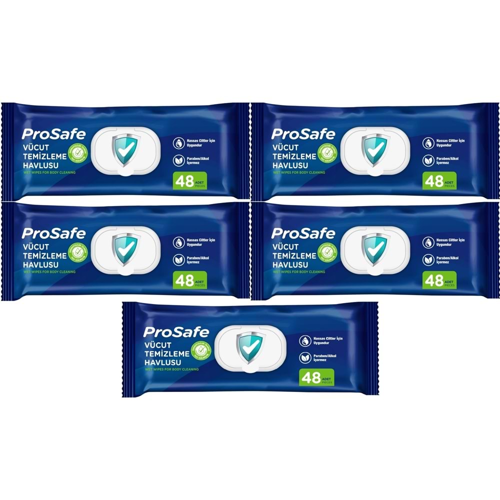 Prosafe Hasta Vücut Temizleme Islak Mendil Havlu 48 Yaprak XL (5 Li Set) Plastik Kapak