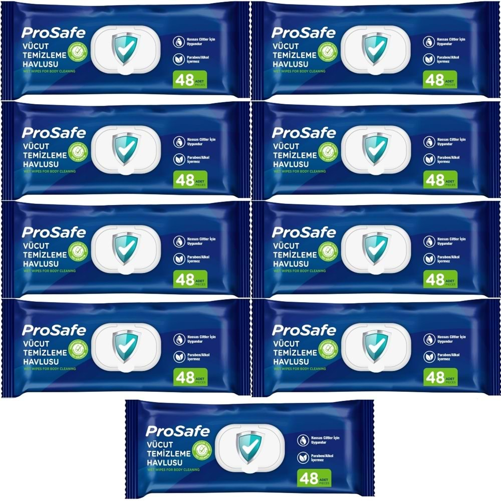 Prosafe Hasta Vücut Temizleme Islak Mendil Havlu 48 Yaprak XL (9 Lu Set) Plastik Kapak