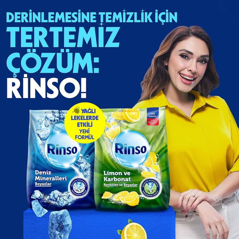 Rinso Matik Toz Deterjan 24KG Limon ve Karbonat / Renkliler ve Beyazlar İçin (3PK*8KG) (159 Yıkama)