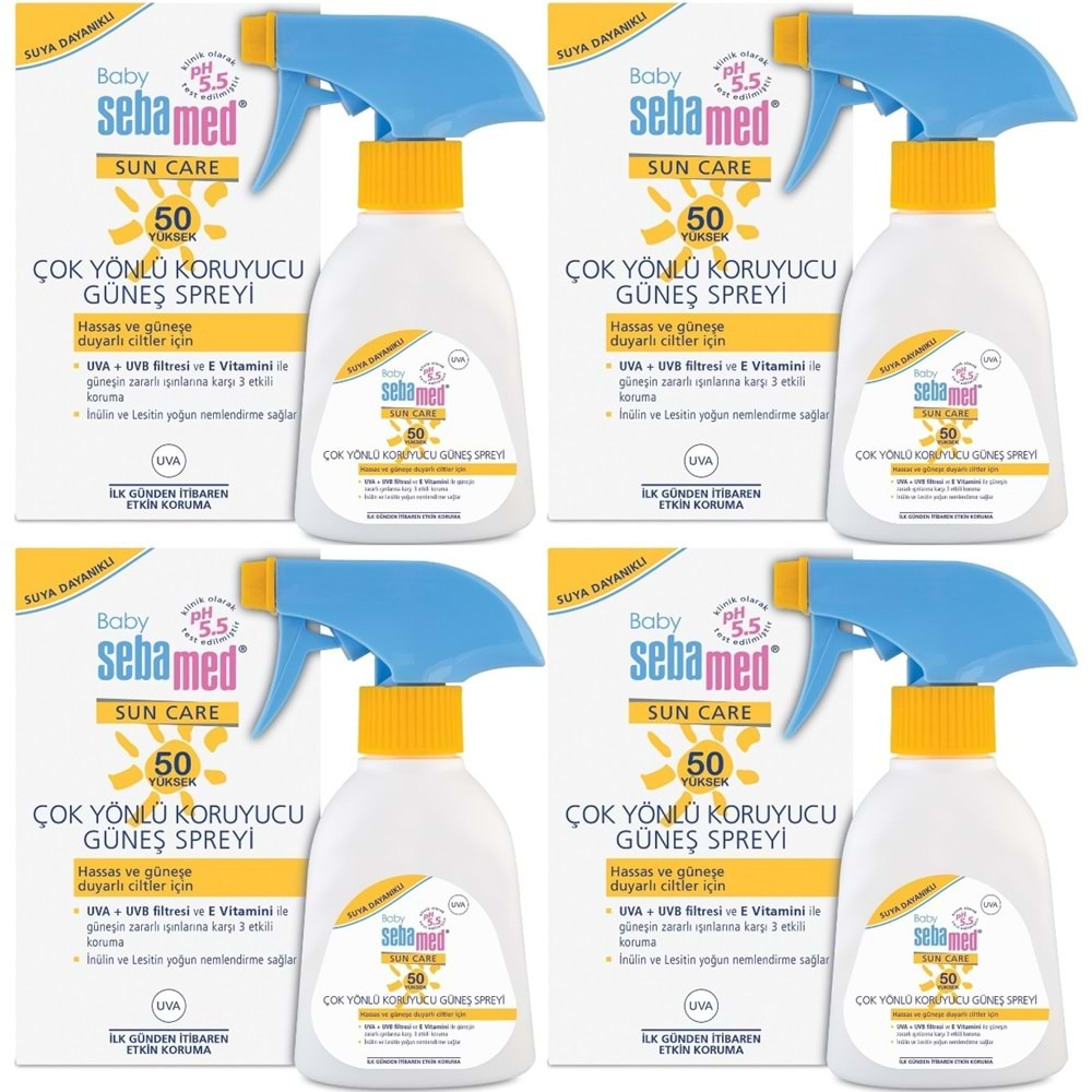 Sebamed Sun Care Bebek Güneş Losyonu Kremi Sprey 50+ Faktör 200ML (Hassas Ciltler İçin) (4 Lü Set)