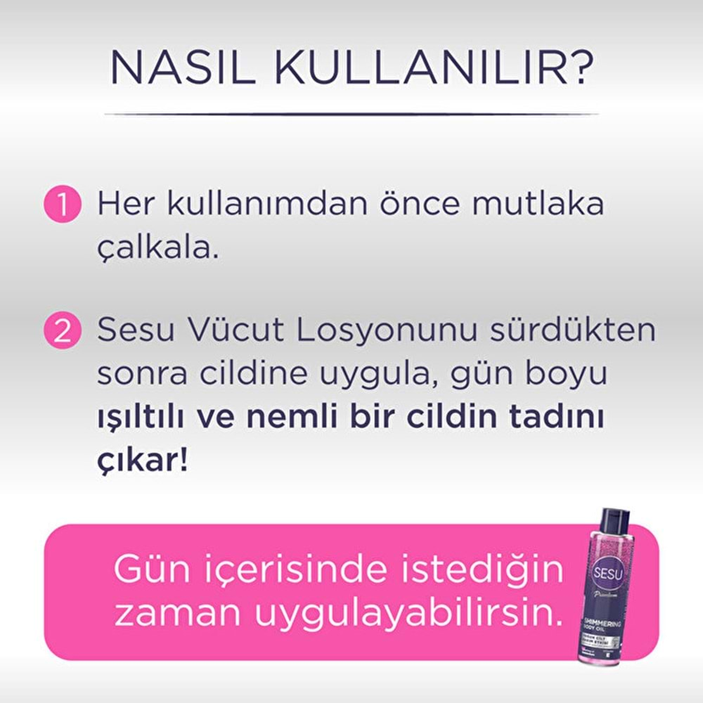 Sesu Simli Cilt Bakım Yağı 150ML (Shımmering Body Oıl) (3 Lü Set)