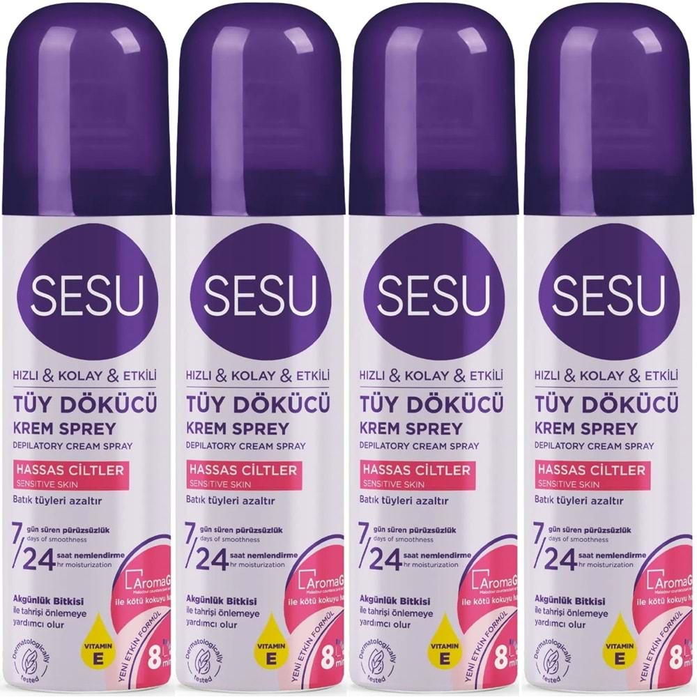 Sesu Tüy Dökücü Köpük Krem Sprey 150ML Hassas Ciltler (4 Lü Set)