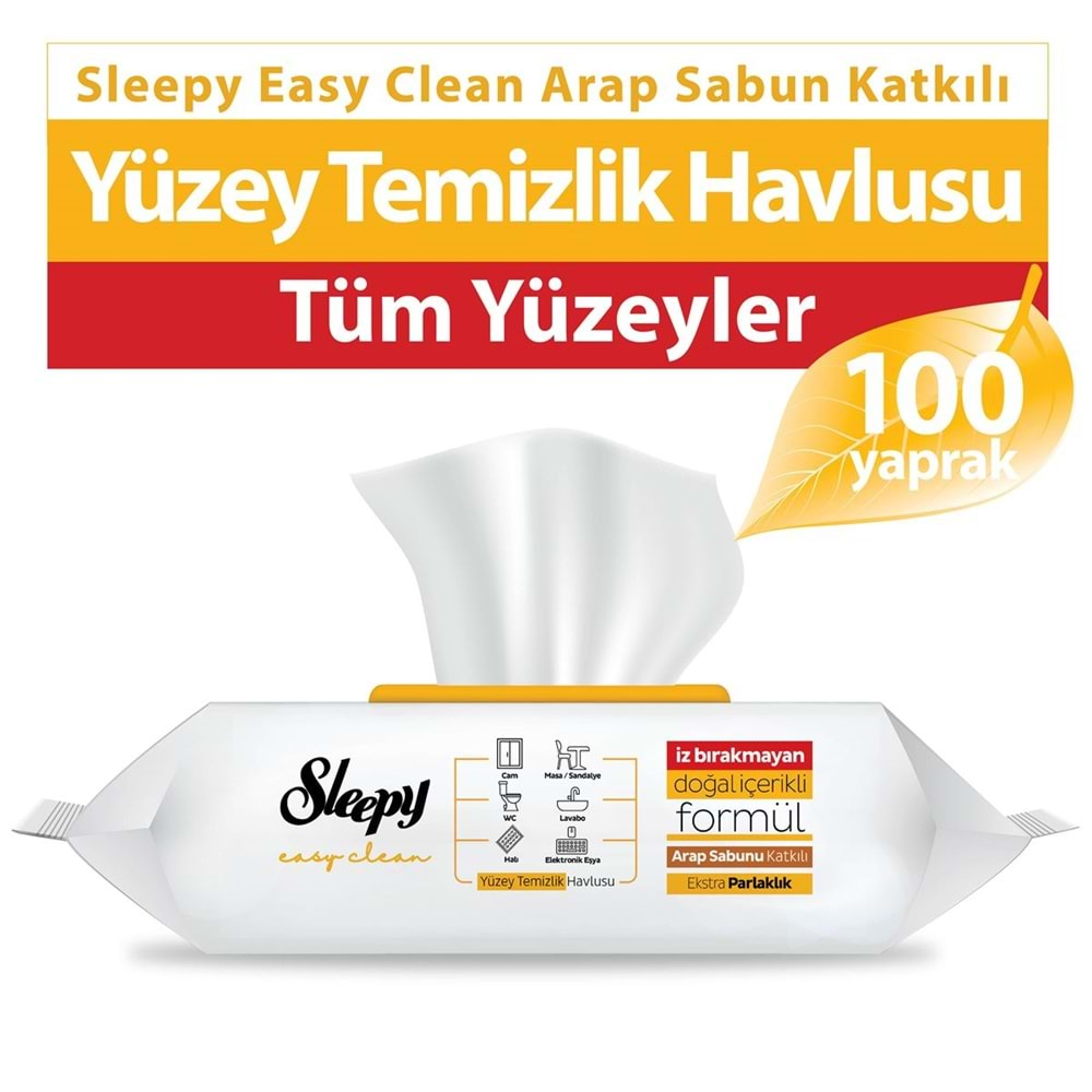 Sleepy Easy Clean Yüzey Temizlik Havlusu 100 Yaprak Arap Sabunlu Plstk Kapak (12 Li Set) 1200 Yaprak