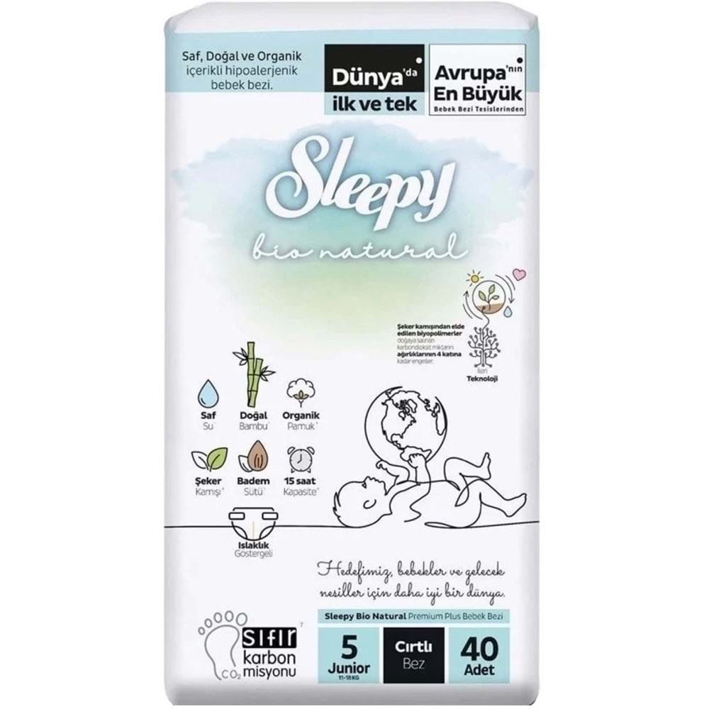 Sleepy Bebek Bezi Bio Natural Beden:5 (11-18KG) Junior 240 Adet Süper Ekonomik Mega Pk