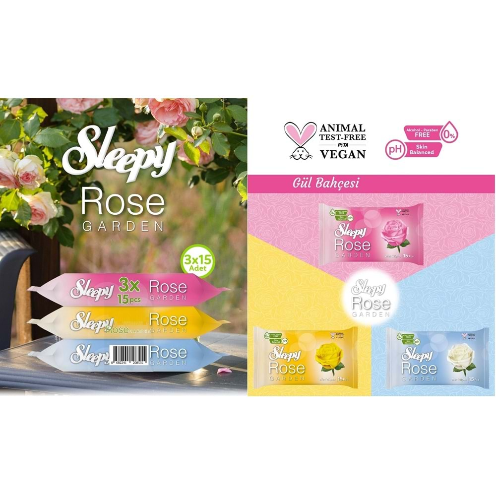 Sleepy Islak Havlu Cep Mendil 15 Yaprak (36 Lı Set) Travel Pk Rose/Garden (12PK*3) 540 Yaprak