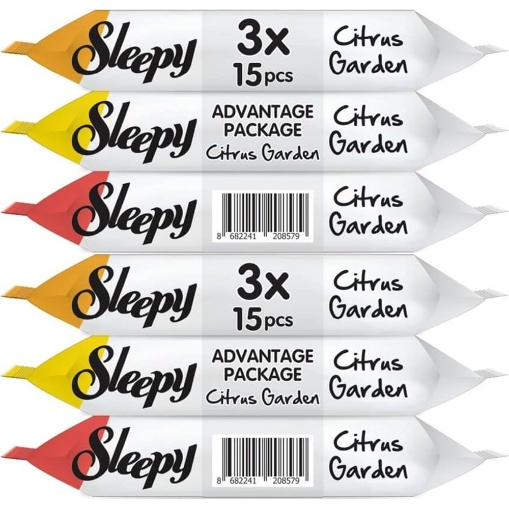 Sleepy Islak Havlu Cep Mendil 15 Yaprak (6 Lı Set) Narenciye Bahçesi/Citrus (2PK*3) 90 Yaprak