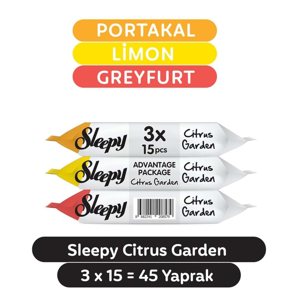 Sleepy Islak Havlu Cep Mendil 15 Yaprak (9 Lu Set) Narenciye Bahçesi/Citrus (3PK*3) 135 Yaprak