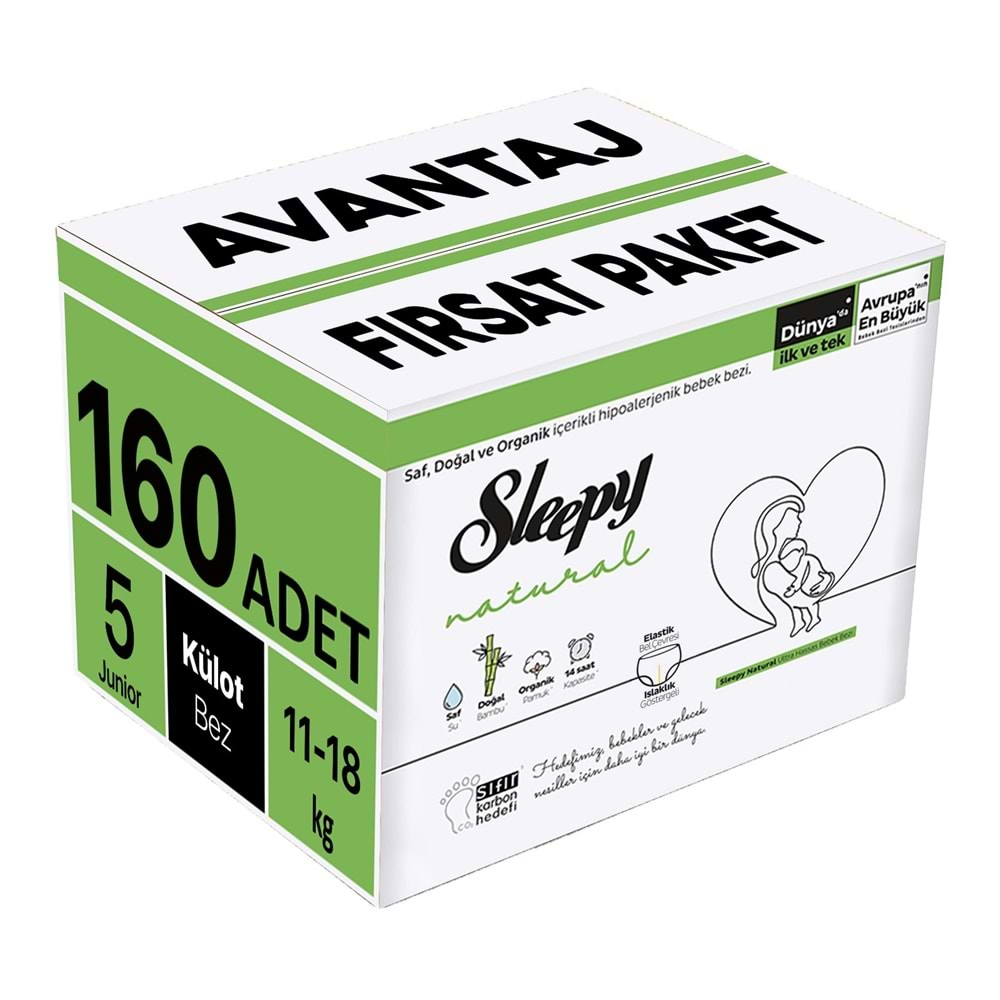 Sleepy Külot Bebek Bezi Natural Beden:5 (11-18KG) Junior 160 Adet Avantaj Fırsat Pk