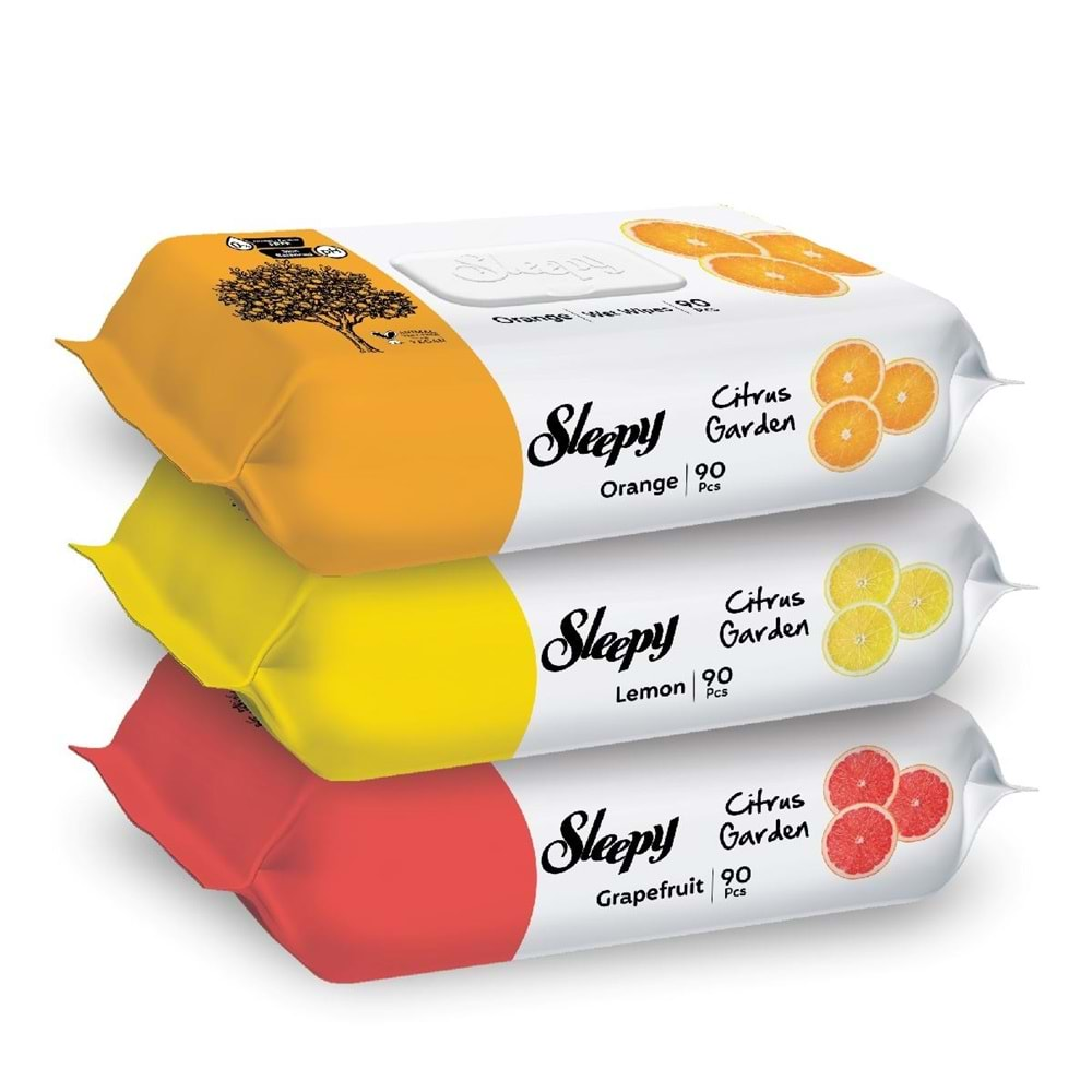 Sleepy Islak Havlu Mendil Meyve Çeşitleri 90 Yaprak (18 Li Set) Plastik Kapaklı (Citrus Garden)