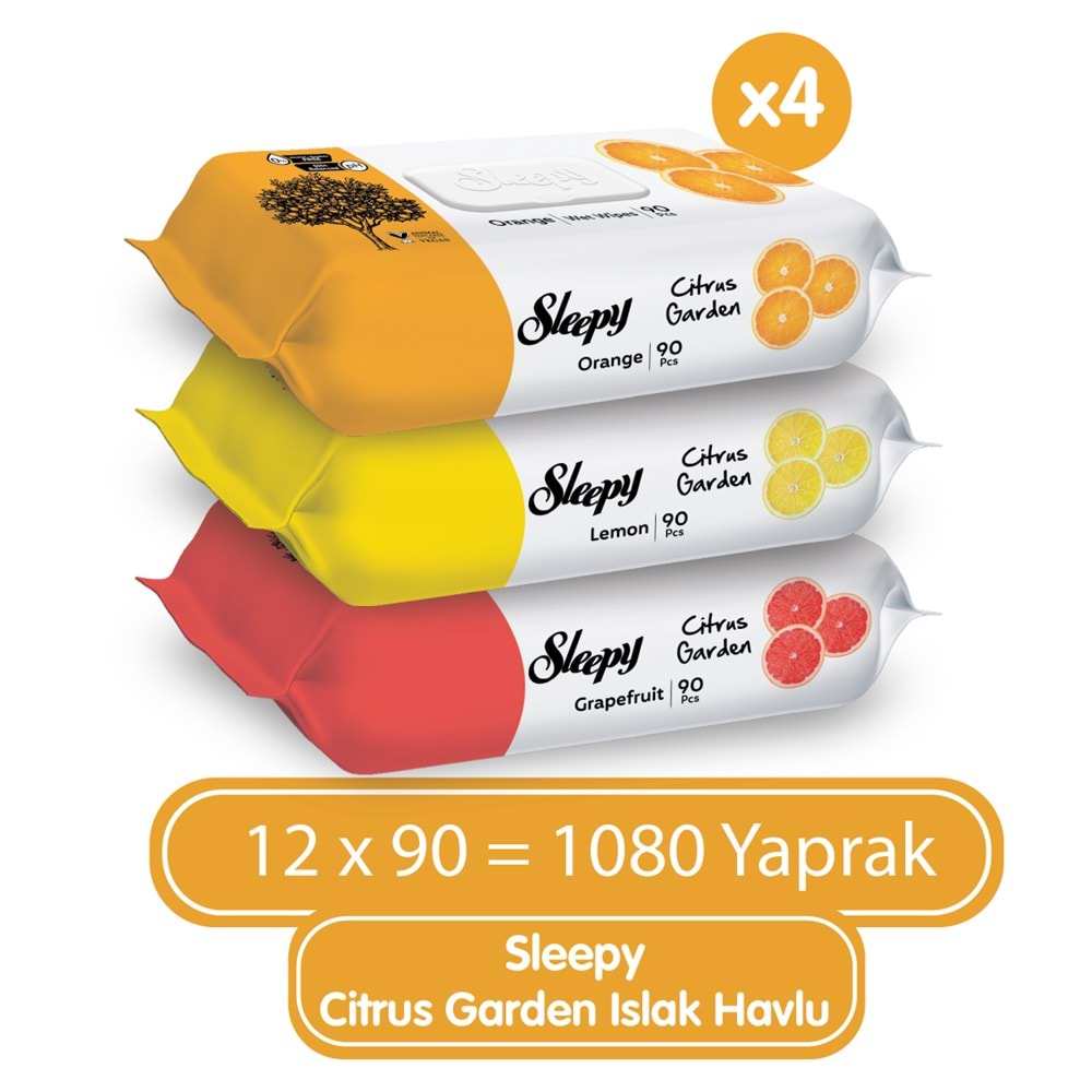 Sleepy Islak Havlu Mendil Meyve Çeşitleri 90 Yaprak (18 Li Set) Plastik Kapaklı (Citrus Garden)