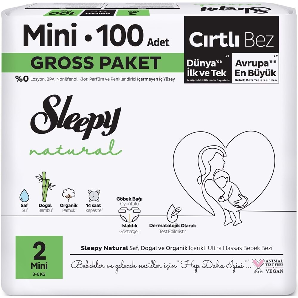 Sleepy Bebek Bezi Natural Beden:2 (3-6KG) Mini 300 Adet Gross Pk (3PK*100)