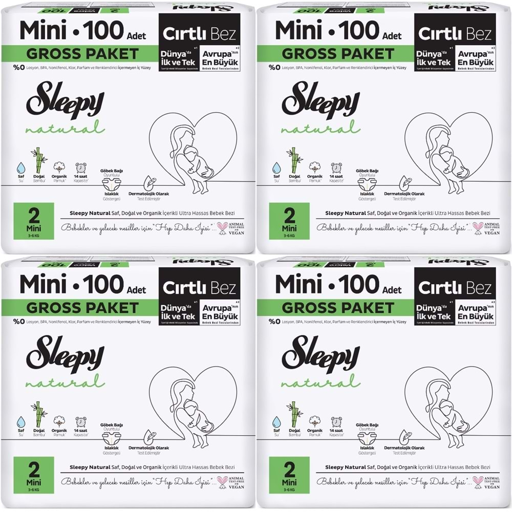 Sleepy Bebek Bezi Natural Beden:2 (3-6KG) Mini 400 Adet Gross Pk (4PK*100)