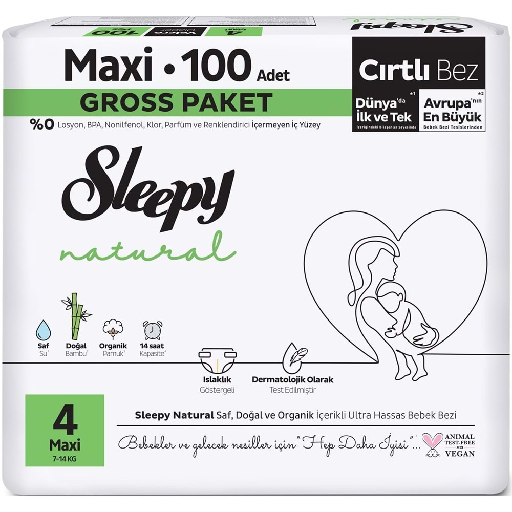 Sleepy Bebek Bezi Natural Beden:4 (7-14KG) Maxi 200 Adet Süper Ekonomik Gross Pk