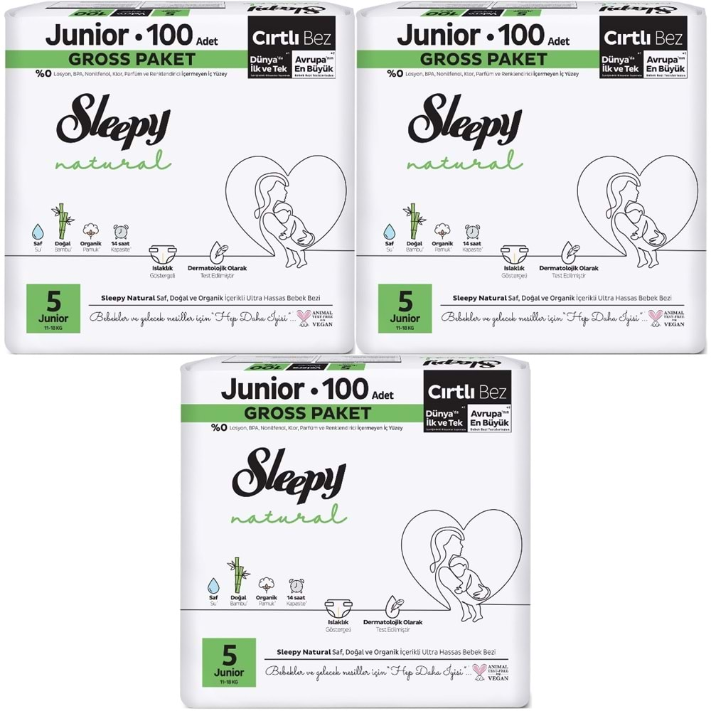 Sleepy Bebek Bezi Natural Beden:5 (11-18KG) Junior 300 Adet Gross Pk (3PK*100)