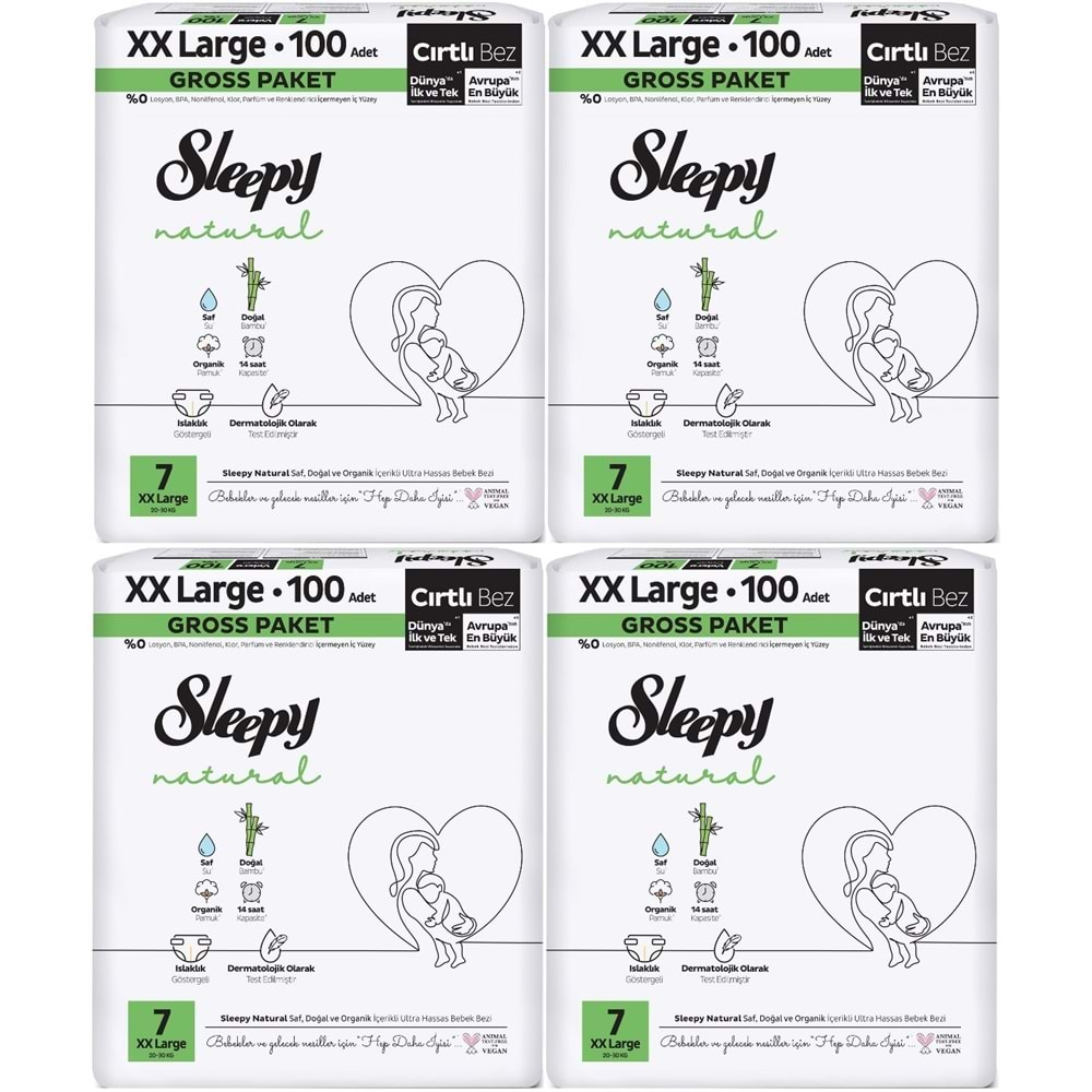 Sleepy Bebek Bezi Natural Beden:7 (20-30KG) XX Large 400 Adet Gross Pk (4PK*100)