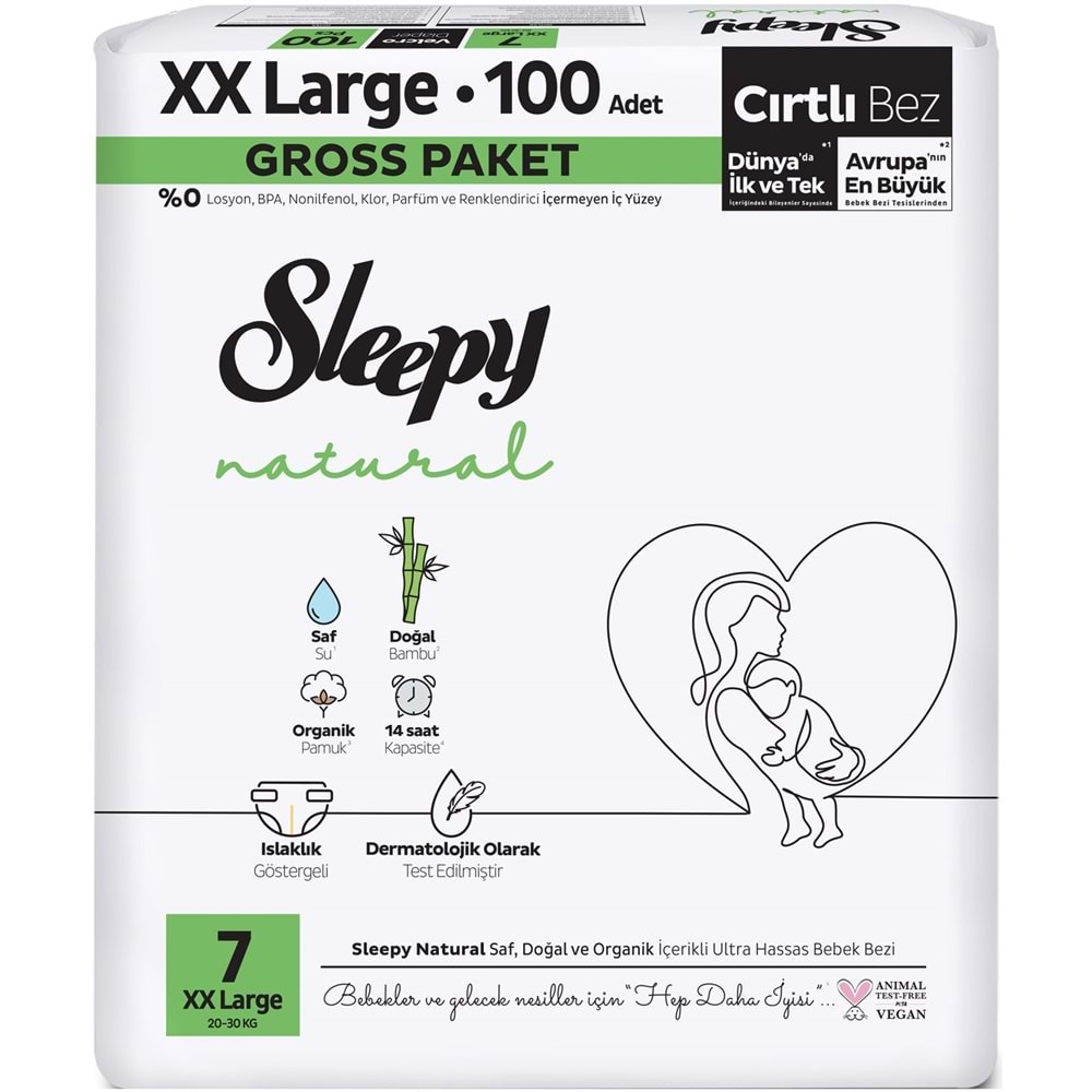 Sleepy Bebek Bezi Natural Beden:7 (20-30KG) XX Large 400 Adet Gross Pk (4PK*100)