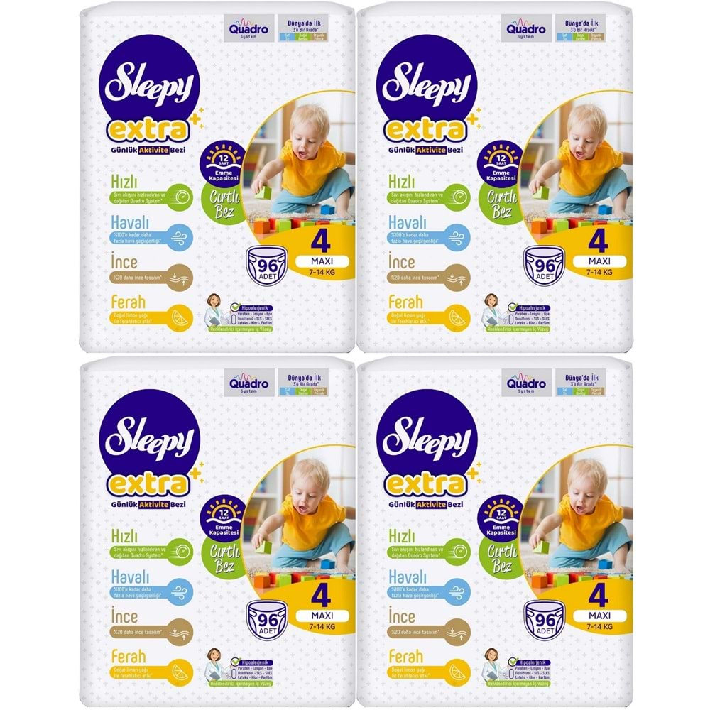 Sleepy Bebek Bezi Extra Beden:4 (7-16Kg) Maxi 384 Adet Avantaj Ultra Pk (4PK*96)