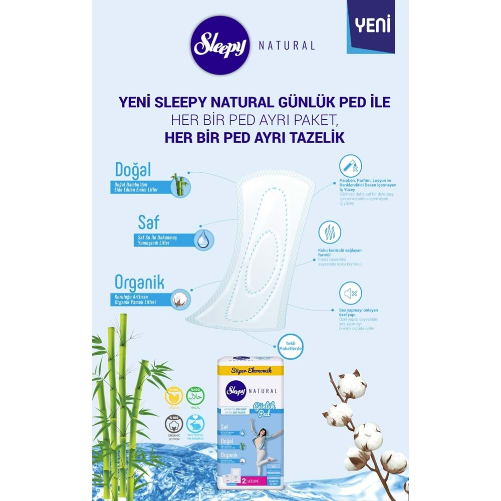 Sleepy Natural Günlük Ped Uzun 96 Adet Süper Ekonomik Pk (3PK*32)