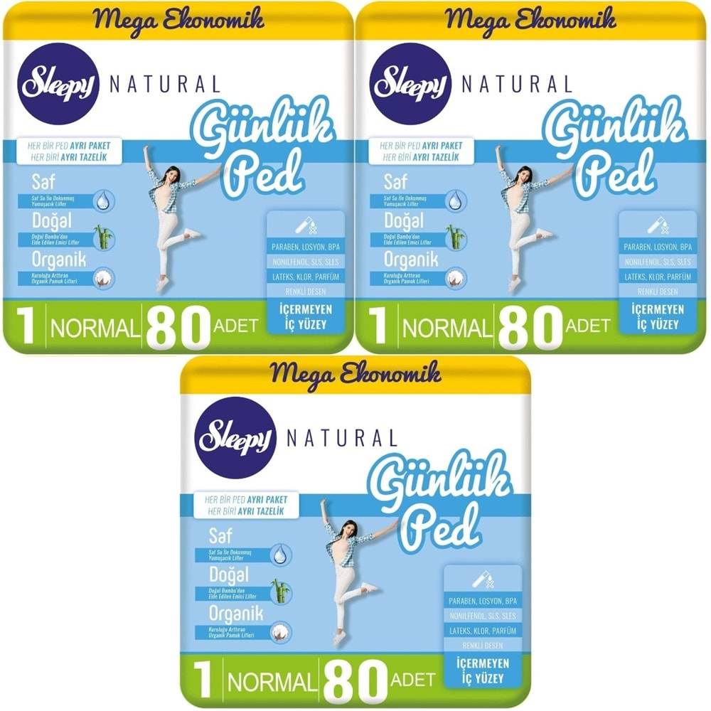 Sleepy Natural Günlük Ped Normal 240 Adet Mega Pk (3PK*80)