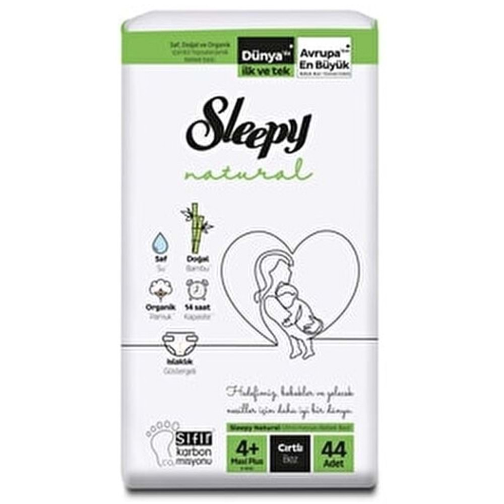 Sleepy Bebek Bezi Natural Beden:4+ (9-16Kg) Maxi Plus 220 Adet Mega Fırsat Pk (5PK*44)