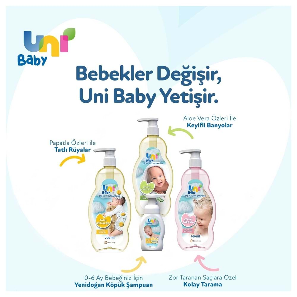 Uni Baby Bebek Kolay Tarama Saç ve Vücut Şampuanı 700ML (Pompalı) (3 Lü Set)