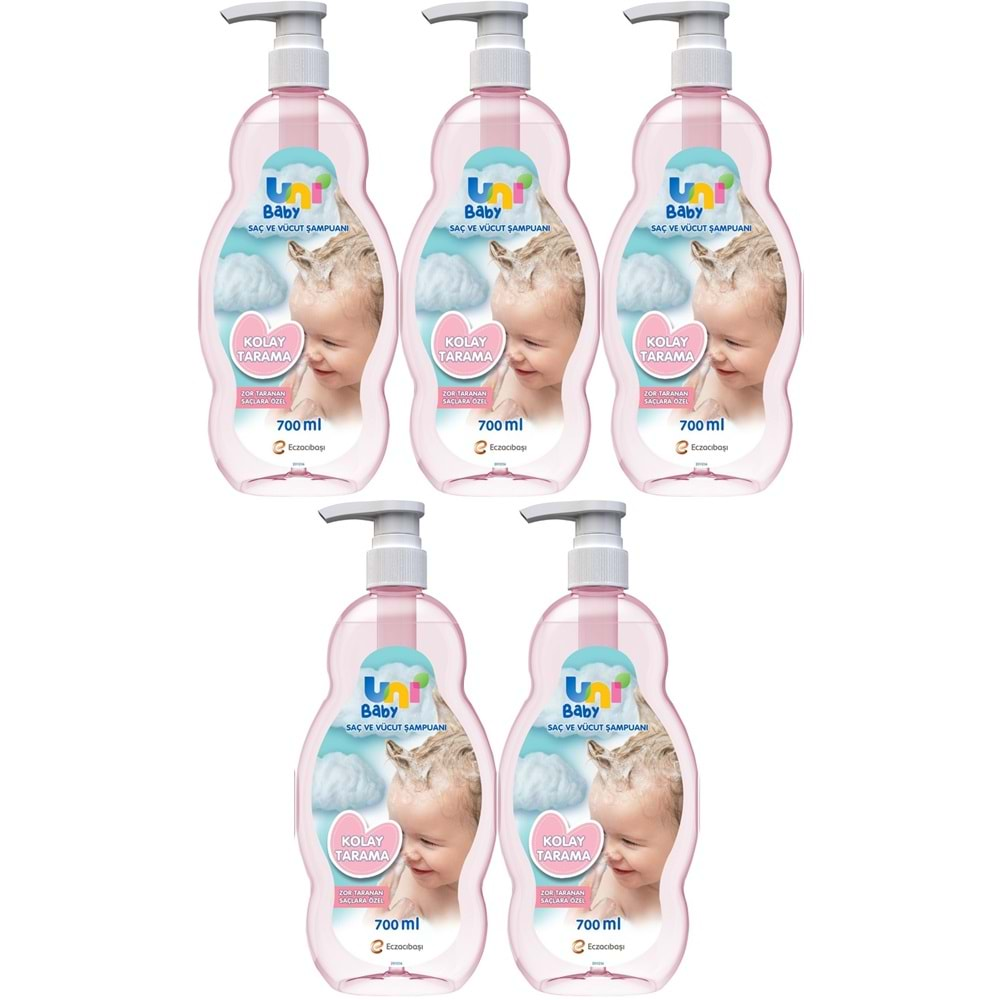 Uni Baby Bebek Kolay Tarama Saç ve Vücut Şampuanı 700ML (Pompalı) (5 Li Set)