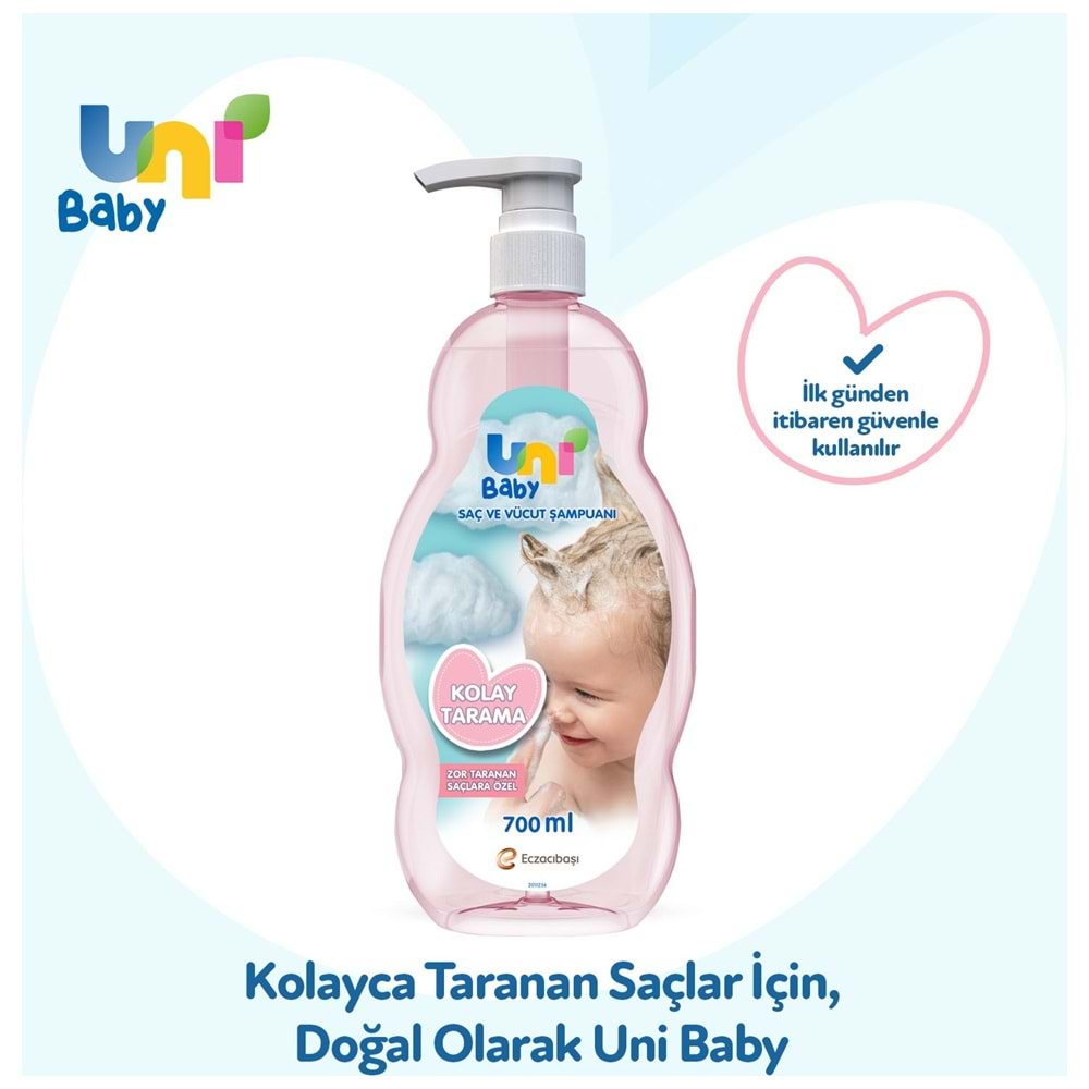 Uni Baby Bebek Kolay Tarama Saç ve Vücut Şampuanı 700ML (Pompalı) (5 Li Set)