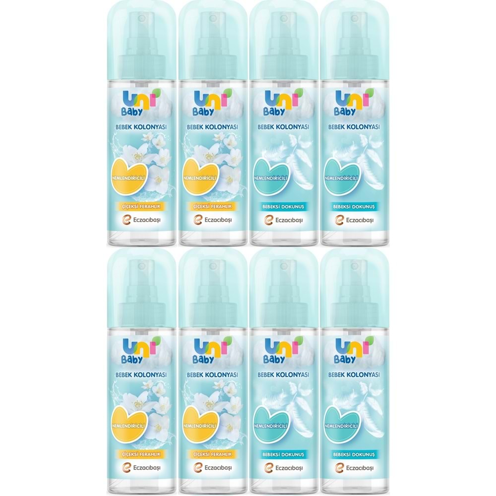 Uni Baby Bebek Kolonyası 150ML Karma Set Nemlendiricili (Bebeksi Dokunu/Çiçeksi Ferahlık) (8 Li Set)