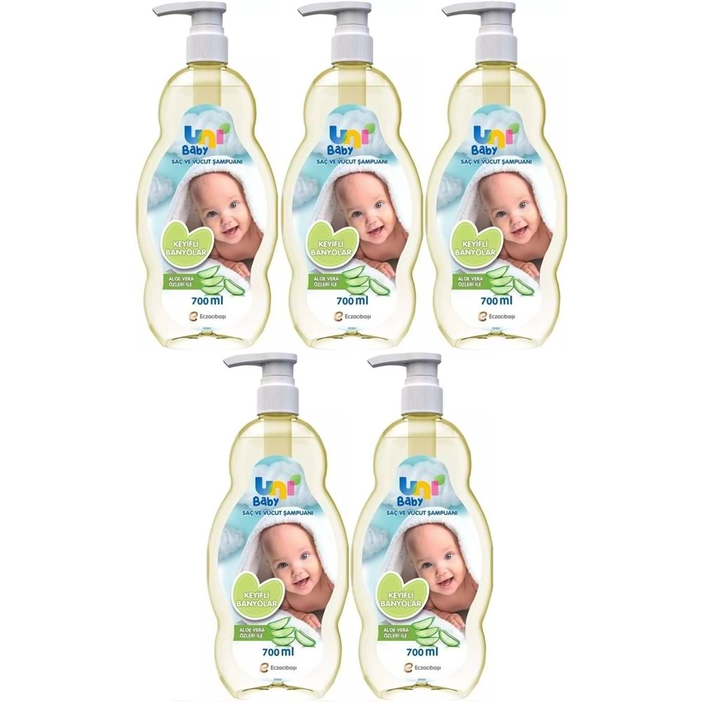 Uni Baby Bebek Şampuanı 700ML Keyifli Banyolar (Pompalı) (5 Li Set)