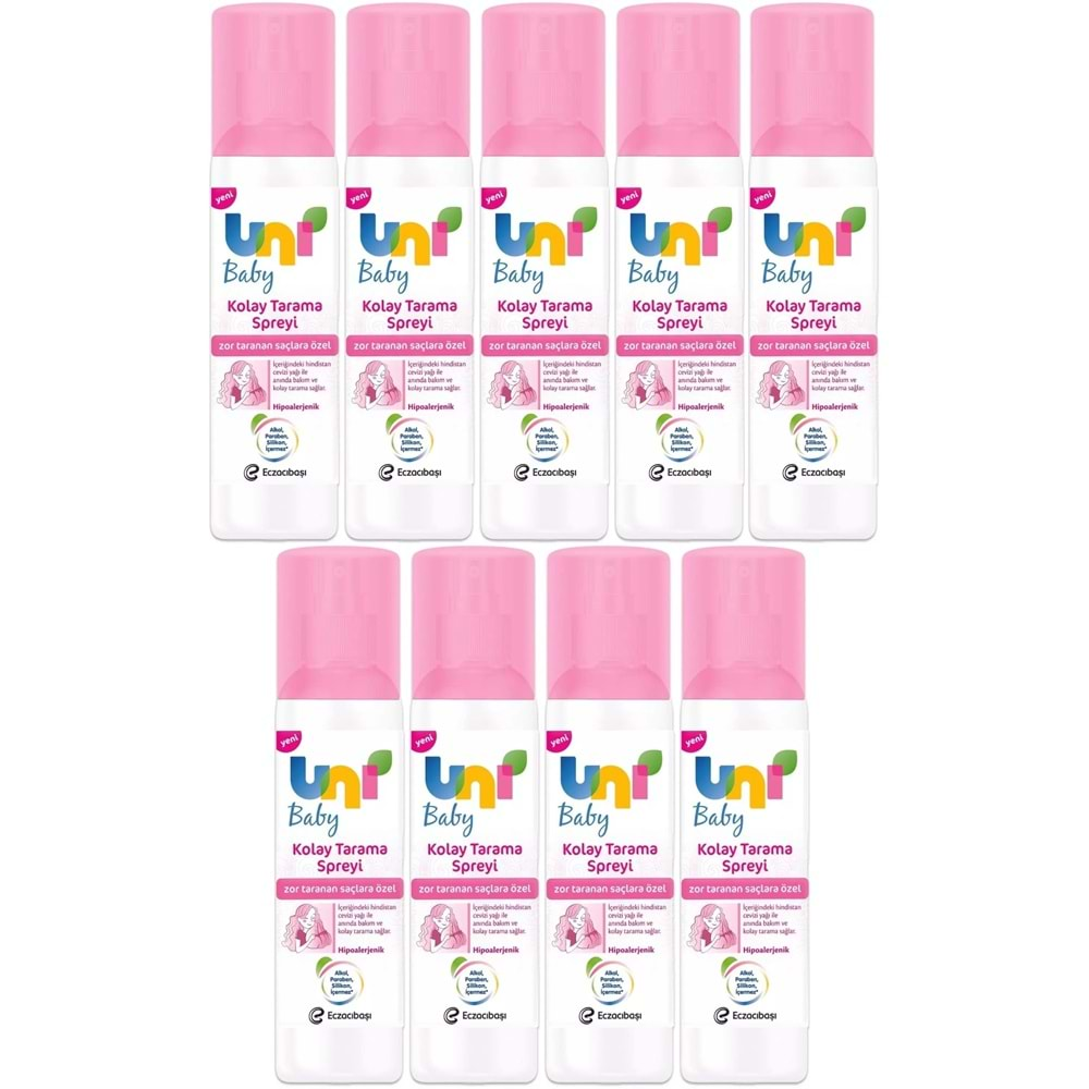 Uni Baby Kolay Saç Tarama Spreyi 200ML (Yeni) Zor Taranan Saçlara Özel (9 Lu Set)