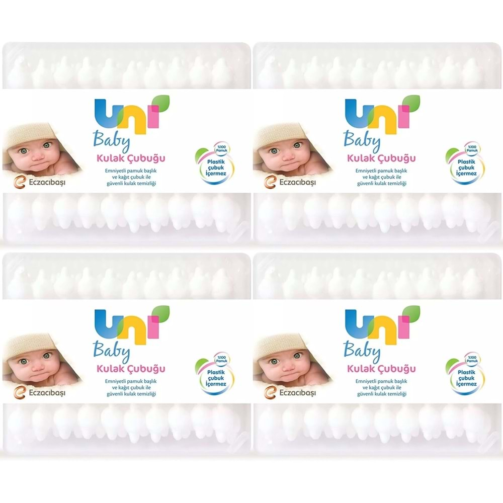 Uni Baby Kulak Temizleme Çubuğu 60 Adet Emniyetli (Bebekler İçin) (4 Lü Set)