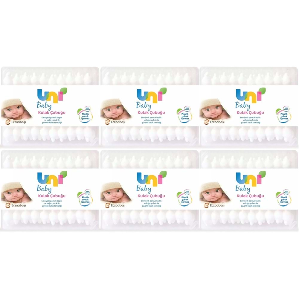 Uni Baby Kulak Temizleme Çubuğu 60 Adet Emniyetli (Bebekler İçin) (6 Lı Set)