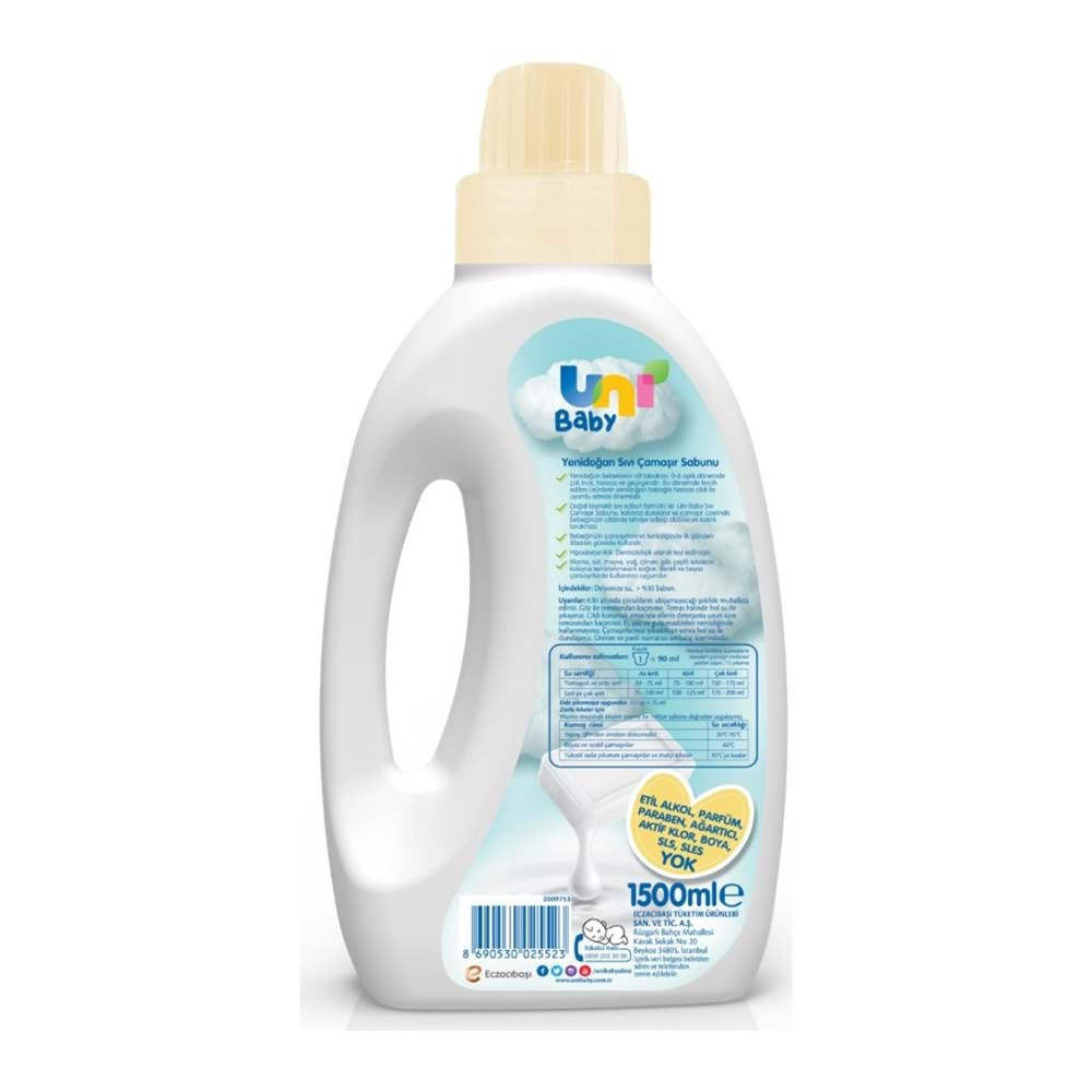 Uni Baby Yeni Doğan Çamaşır Deterjanı/Sabunu 1500ML (Sarı) (6 Lı Set)