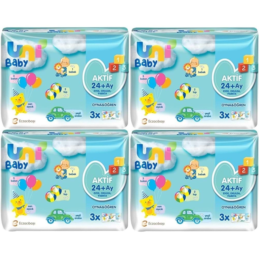 Uni Baby Islak Havlu Aktif / Oyna & Öğren 52 Yaprak (12 Li Set) 624 Yaprak (4PK*3)