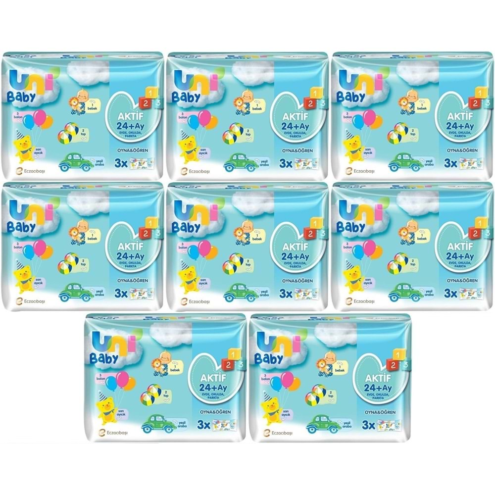 Uni Baby Islak Havlu Aktif / Oyna & Öğren 52 Yaprak (24 Lü Set) 1248 Yaprak (8PK*3)