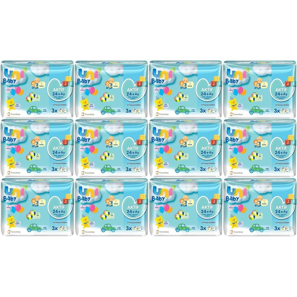 Uni Baby Islak Havlu Aktif / Oyna & Öğren 52 Yaprak (36 Lı Set) 1872 Yaprak (12PK*3)