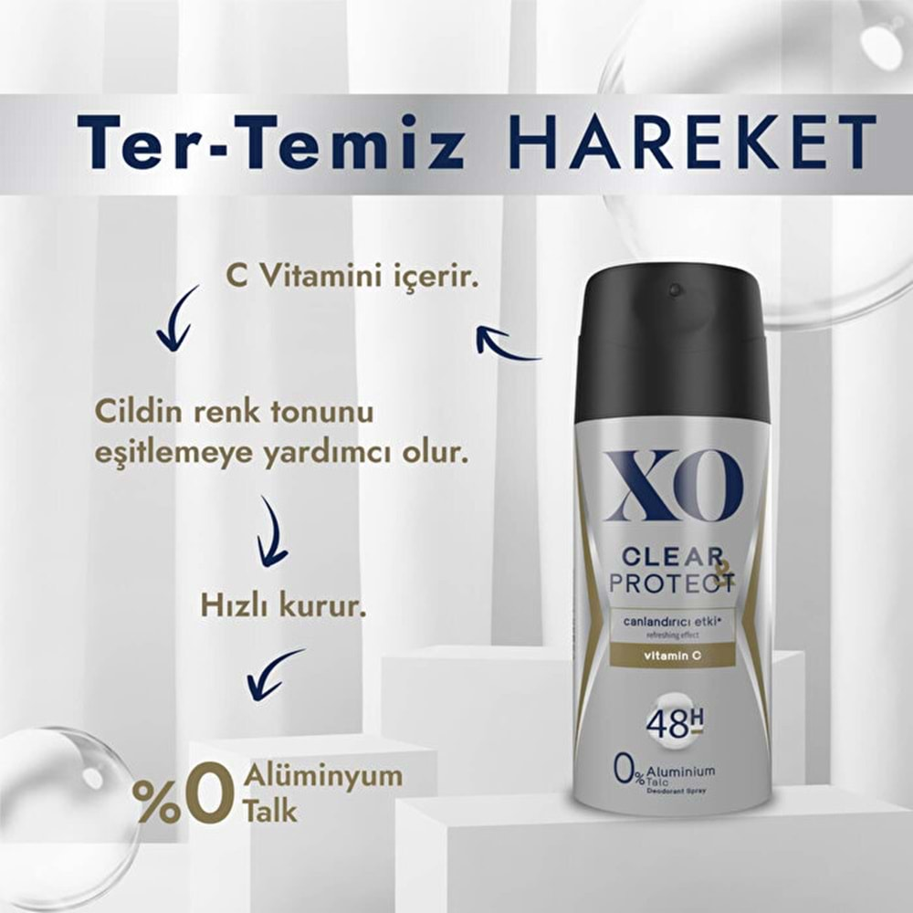 XO Deodorant 150ML Men-Erkek Clear & Protect (6 Lı Set)