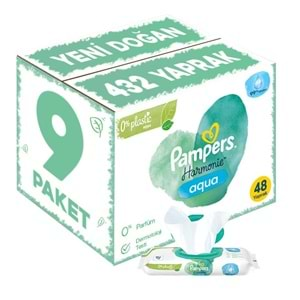 Prima Pampers Harmonie Islak Havlu Mendil Aqua Pure 48 Yaprak 9 Lu Set (432 Yaprak) Organik Pamuk