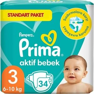 Prima Bebek Bezi Beden:3 (6-10Kg) Midi 34 Adet Standart Pk