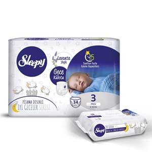 Sleepy Bebek Bezi Gece Külotu Bezi Beden:3 (4-10Kg) Midi 34 Adet Jumbo Pk