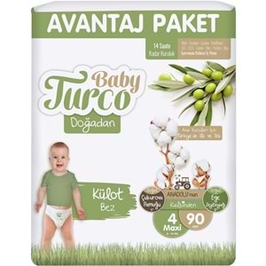 Baby Turco Külot Bebek Bezi Doğadan Beden:4 (8-14KG) Maxi 90 Adet Avantaj Pk