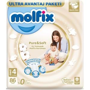 Molfix Pure&Soft Bebek Bezi Beden:4 (7-14Kg) Maxi 86 Adet Ultra Avantaj Pk