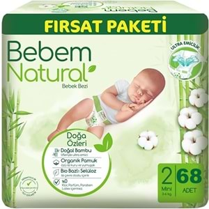 Bebem Bebek Bezi Natural Beden:2 (3-6Kg) Mini 68 Adet Fırsat Pk