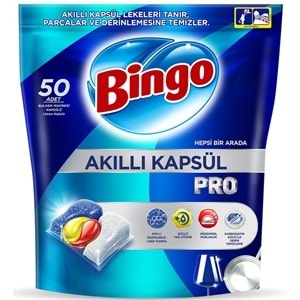 Bingo Akıllı Kapsül Pro Bulaşık Makinesi Deterjanı Tableti 50 Adet Limon Kokulu