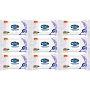 Activex Antibakteriyel Islak Havlu Mendil Hassas 50 Yaprak 9 Lu Set (450 Yaprak) Plastik Kapaklı