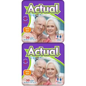 Actual Yetişkin Hasta Bezi Bel Bantlı M-Orta 60 Adet (2PK*30)