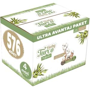 Baby Turco Bebek Bezi Doğadan Beden:4 (8-14Kg) Maxi 576 Adet Ultra Avantaj Pk