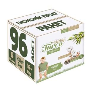 Baby Turco Külot Bebek Bezi Doğadan Beden:6 (16+KG) XLarge 96 Adet Ekonomik Fırsat Pk